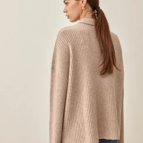 NWOT Reformation Fantino Cashmere Collared Cardigan in Oatmeal - Picture 6 of 8